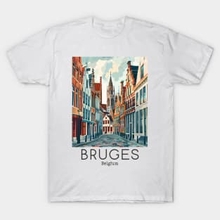 A Vintage Travel Illustration of Bruges - Belgium T-Shirt